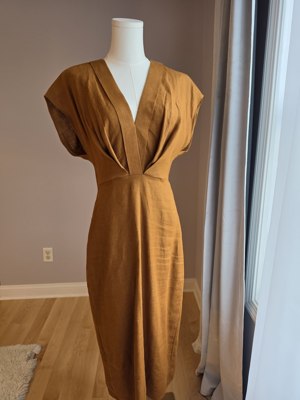 Banana Republic Mustard-Brown V-Neck Midi Dress